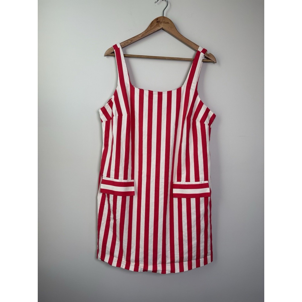 Women's Maeve Square-Neck Shift Dress Red And Ivory Stripes Size 1X - Picture 2 of 6